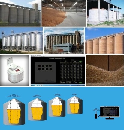 Temperature monitoring and control system in silos for grains, cereals, flour