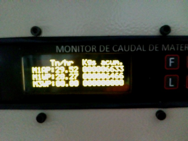 Medición continua de caudal de materiales, sólidos, en movimiento, en elevadores o norias, para granos, semillas, harinas, minerales. Medición continua de caudal de materiales, sólidos, en movimiento, en elevadores o norias, para granos, semillas, harinas, minerales.